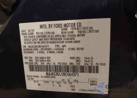 2022 Ford Ecosport Se z USA, uszkodzony, nr VIN MAJ6S3GL5NC464371